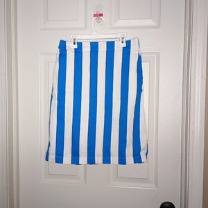 Boden Blue & White Bold Striped Danby Knee Length Slip On Skirt US 6L